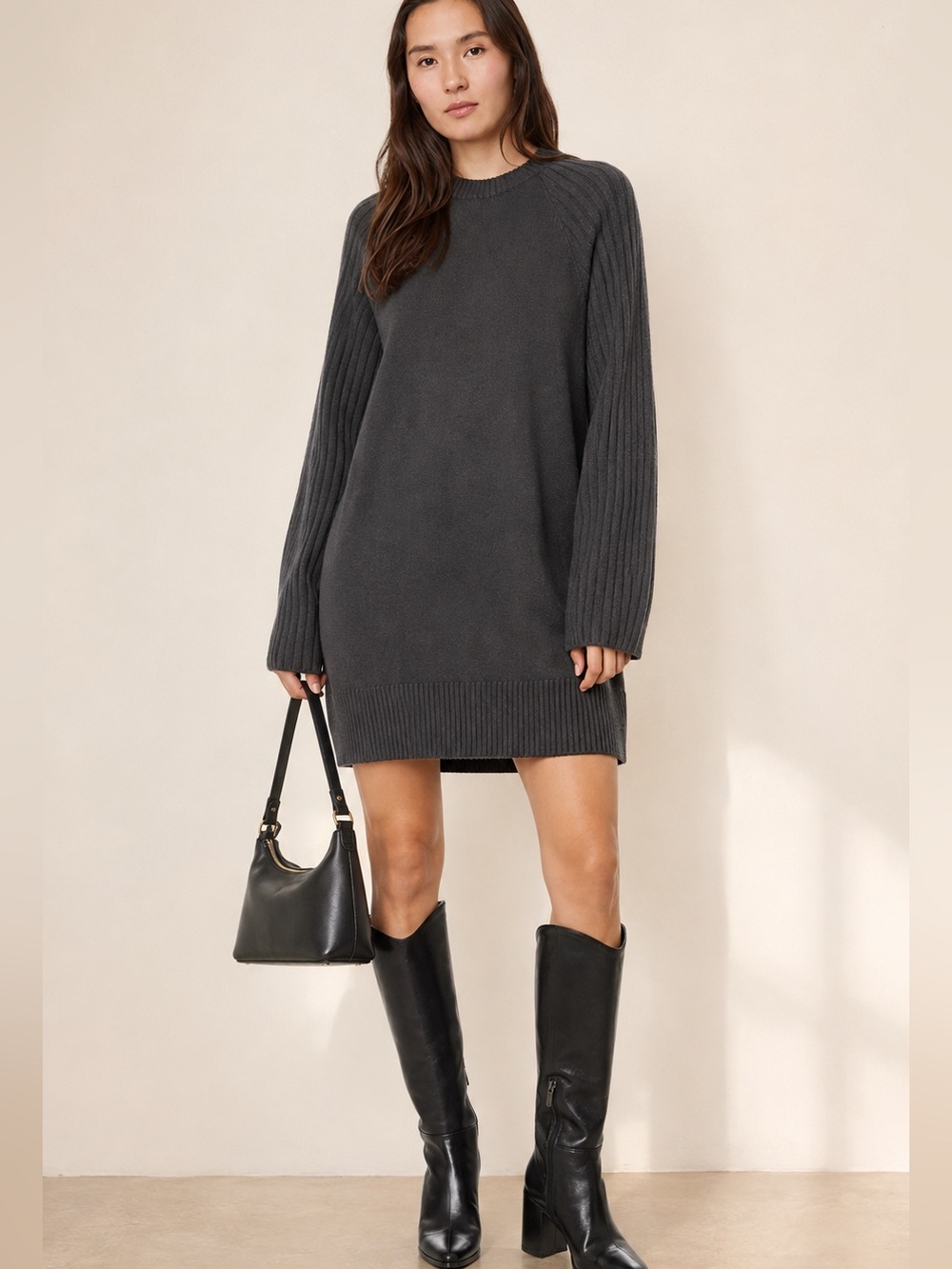 SANCTUARY Urban Girl Knee Length Sweater Dress Size XL Color Mineral Dark Grey